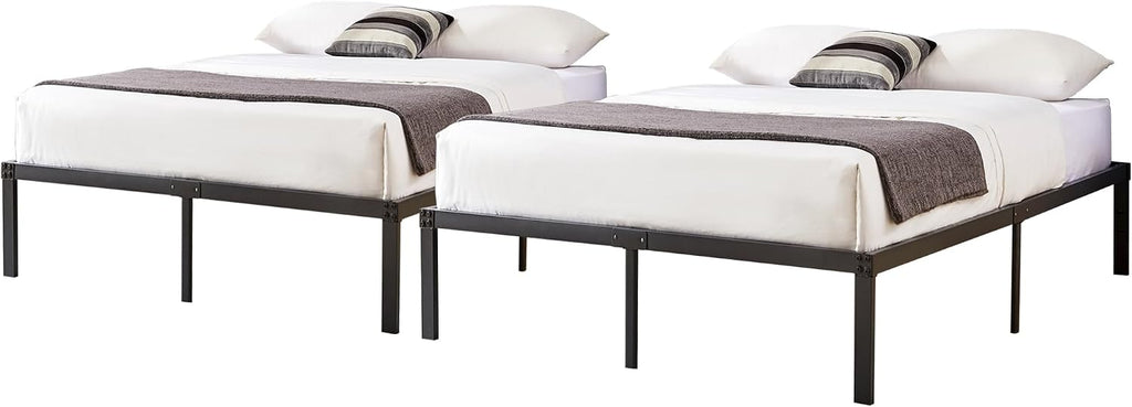 VECELO 14 inch Metal Full Size Bed Frame,Black Basic Steel Slats Platform,Heavy Duty Steel Slat/Noise Free&No Box Spring Needed Modern（2 Set）