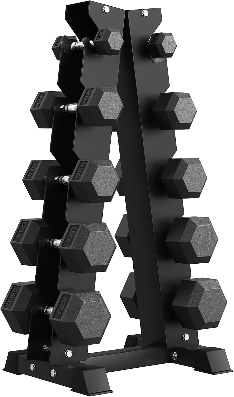 PAPABABE Hex Dumbbell Set with Rack, 85-560lb Rubber Encased Dumbbell Free Weights Dumbbells Set with Storage Rack, Hand Weights Set for Strength Training