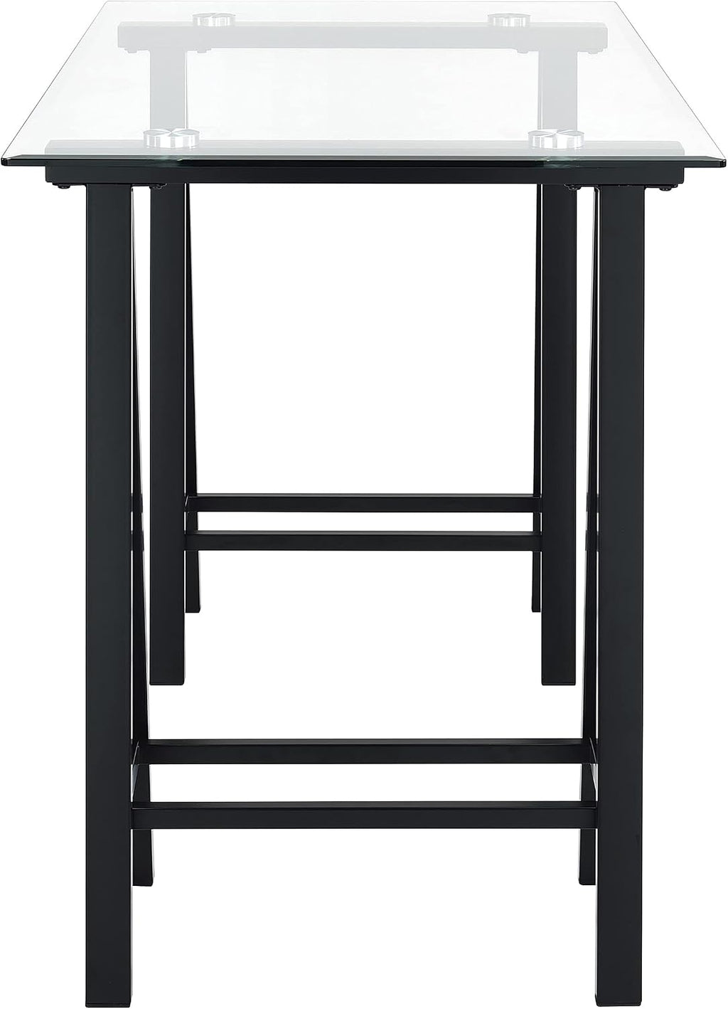 OSP Home Furnishings Middleton 47 Inch Desk with Clear Beveled Glass Top, Black Base
