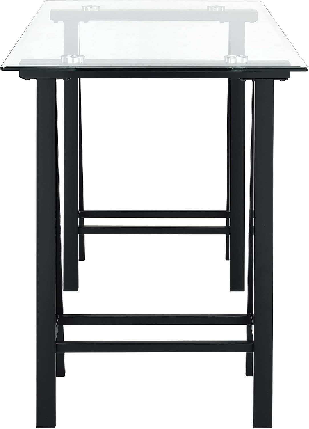 OSP Home Furnishings Middleton 47 Inch Desk with Clear Beveled Glass Top, Black Base