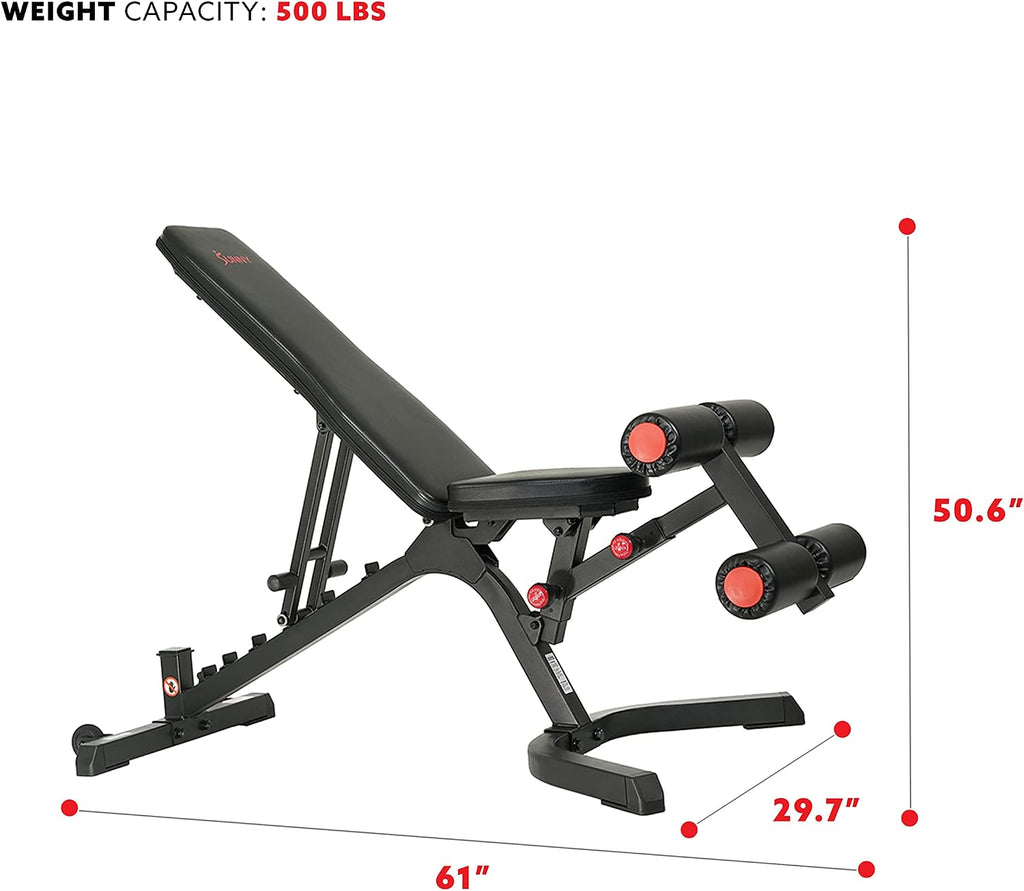 Sunny Health & Fitness Adjustable Weight Bench for Home Gym Strength Training, Incline/Decline, Multi-Position, High Weight Capacity