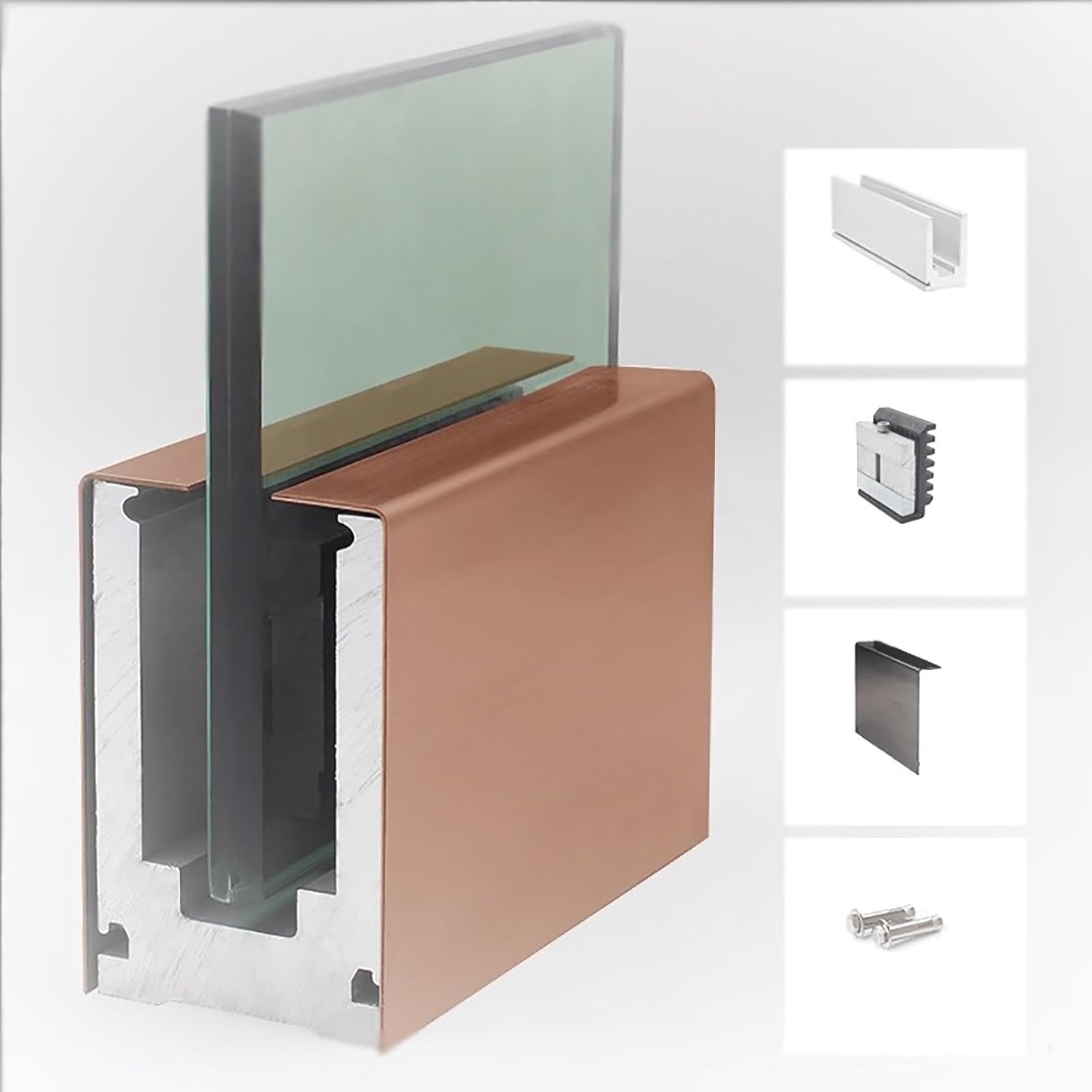 Glass Panel Clips for 12-20 mm Glass, Black Gold Silver Glass Railing Spigot Clamps with Slots, Aluminum Square Glass Shelf Support Brackets(Brass,L 40 in Glass Clamp)