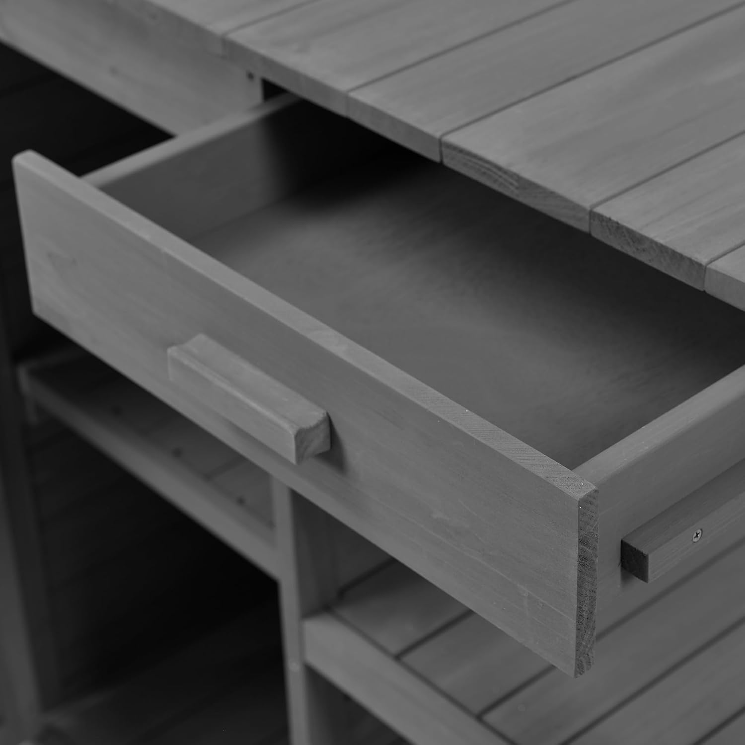 Solid Fir Wood Potting Bench Table - Large Garden Workstation with 2 Drawers, Storage Cabinet & 4-Tier Open Shelves, Heavy Duty Outdoor Prep Table with Anti-Falling Safety Device