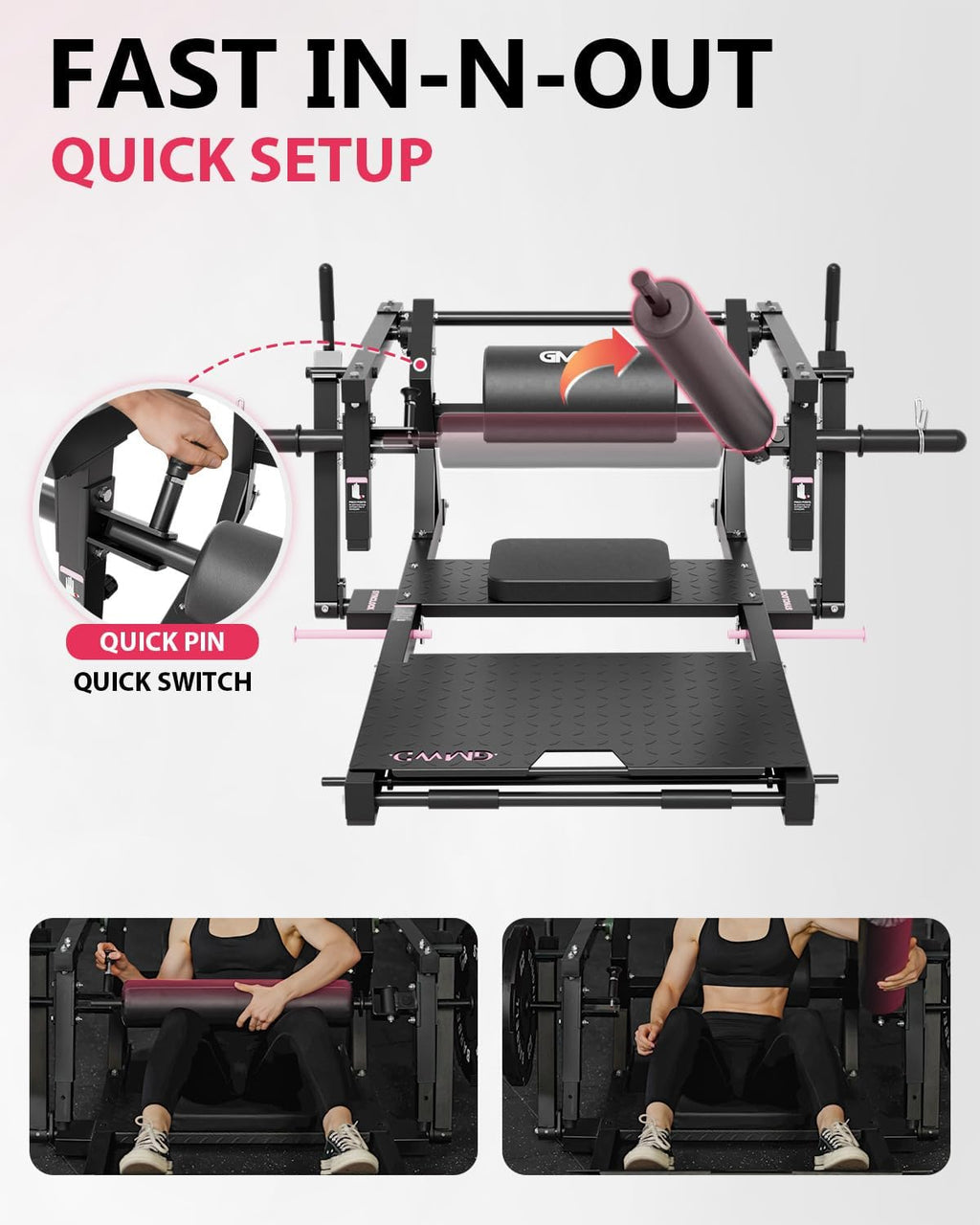 GMWD Hip Thrust Machine, 800LBS Plate-Loaded Glute Bridge Machine with Weight Holder, Heavy Duty Butt Exercise Equipment for Glute Muscles Building and Butt Shaping, Adjustable Footboard(R100LB