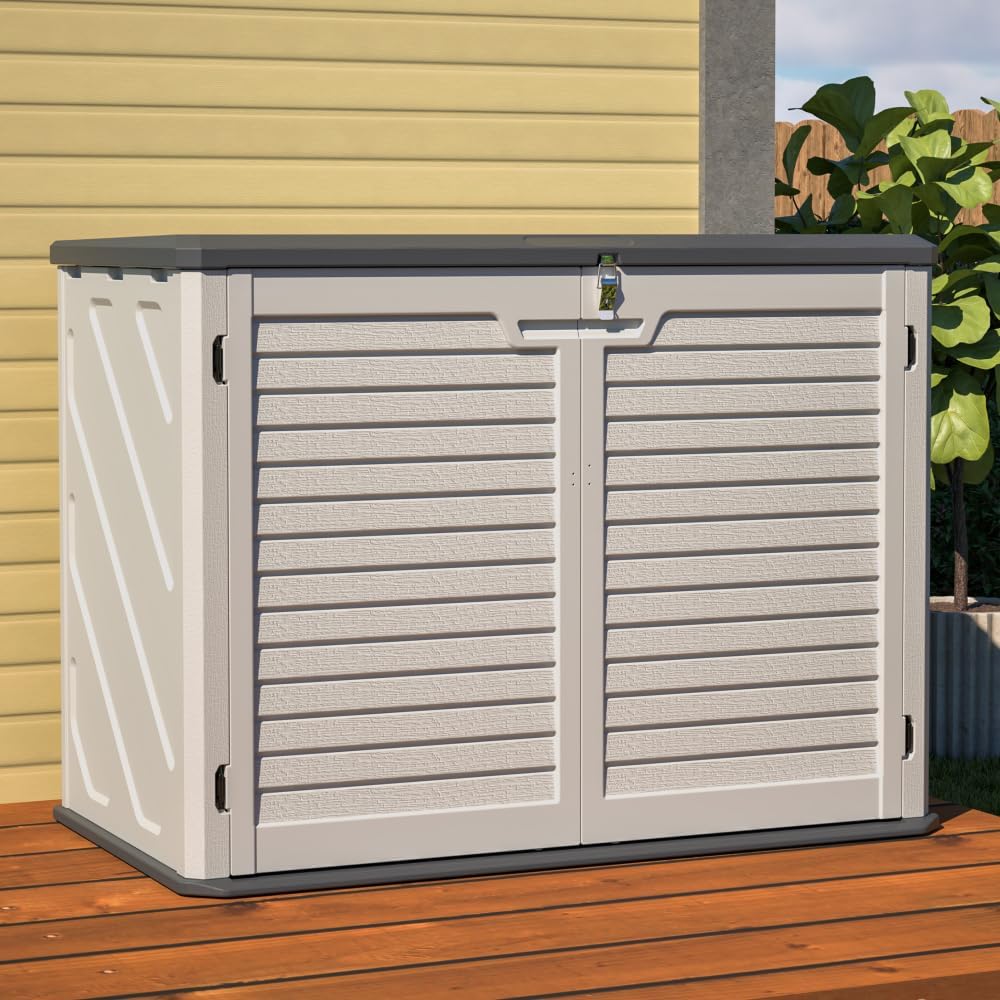 Heavy-Duty Plastic Storage Shed with Floor – Weather-Resistant Outdoor Utility Shed for Garden Tools, Lawn Equipment & Yard Supplies (M-with partitions -White + Plastic-1)