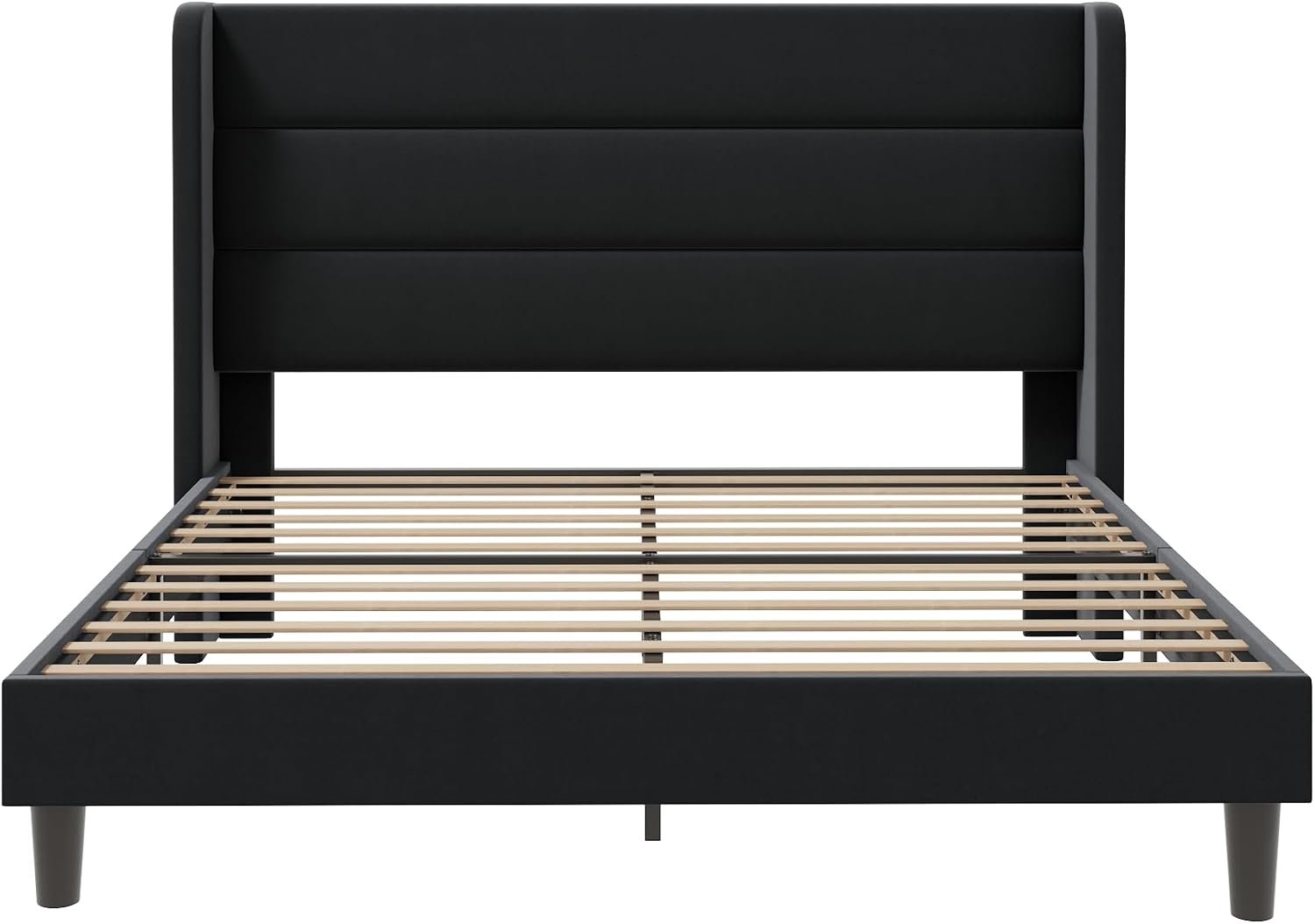 SHA CERLIN Full Size Velvet Bed Frame with Wingback Headboard/Upholstered Platform Bed with Wooden Slats/Mattress Foundation/No Box Spring Needed/Easy Assembly/Black