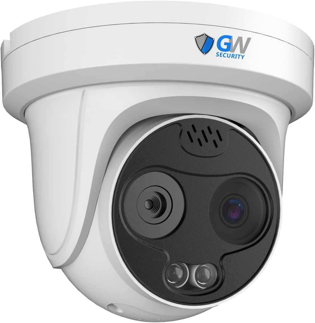 GW Security 5MP Bi-Spectrum Themal Accurate Temperature Measurement 2-Way Audio PoE Dome Security Camera w/Smoke, Flame, Fire Point, Human, Vehicle Smart Detection and 10 AI Functions
