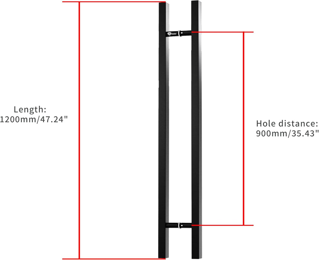 TOGU TG-6019 48 inches Solid Standoffs Heavy-Duty Commercial Grade-304 Stainless Steel Push Pull Door Handle/Barn Door Pull Handle/Glass Pulls, Matte Black Finish