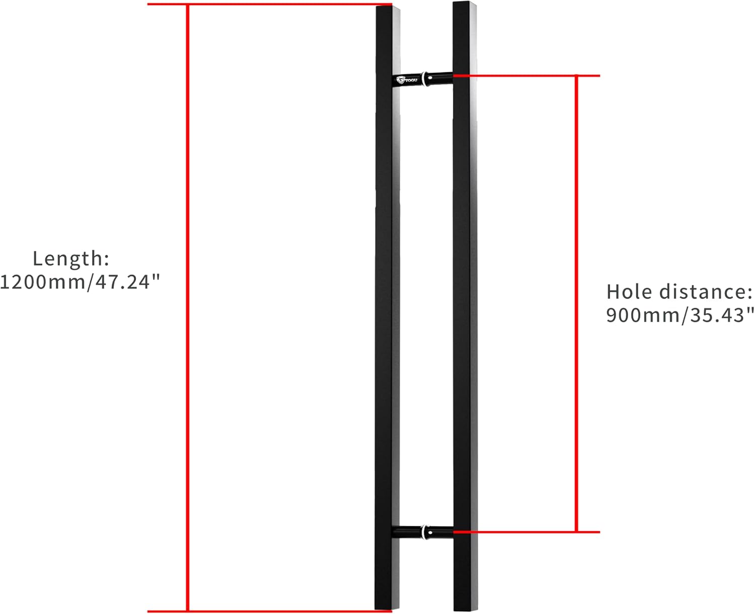 TOGU TG-6019 48 inches Solid Standoffs Heavy-Duty Commercial Grade-304 Stainless Steel Push Pull Door Handle/Barn Door Pull Handle/Glass Pulls, Matte Black Finish