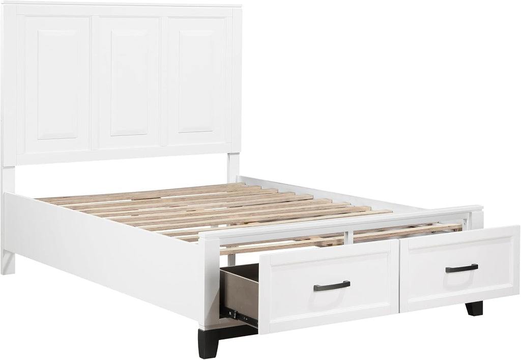 Transitional Bedroom Full Size 4-Pieces Set Platform Bed Footboard Drawers White Finish Furniture