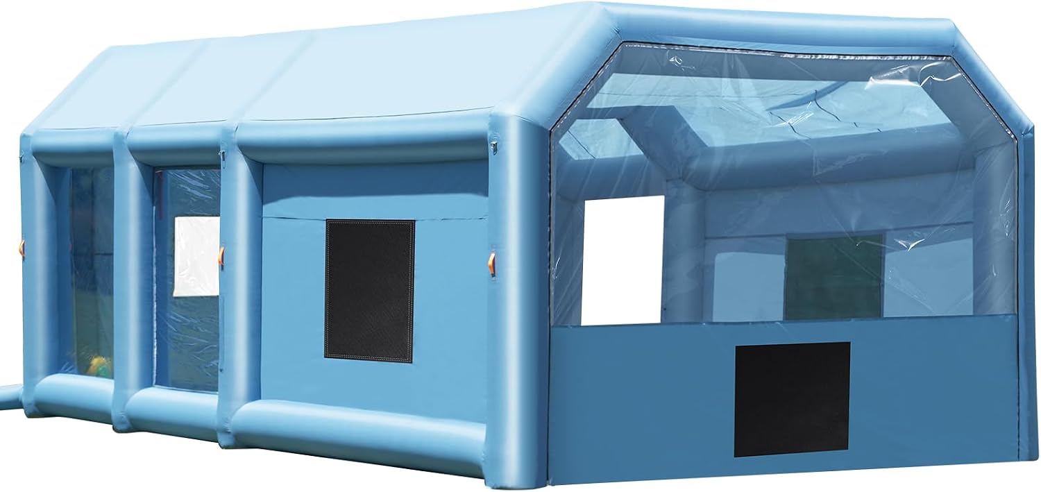 VEVOR Inflatable Paint Booth, 27.9 x 15.7 x 10.8 ft Inflatable Spray Booth, Portable Car Paint Booth for Small Truck, with 950W+750W Powerful Blowers and Air Filter System, Large Motorcycle, Midsize S
