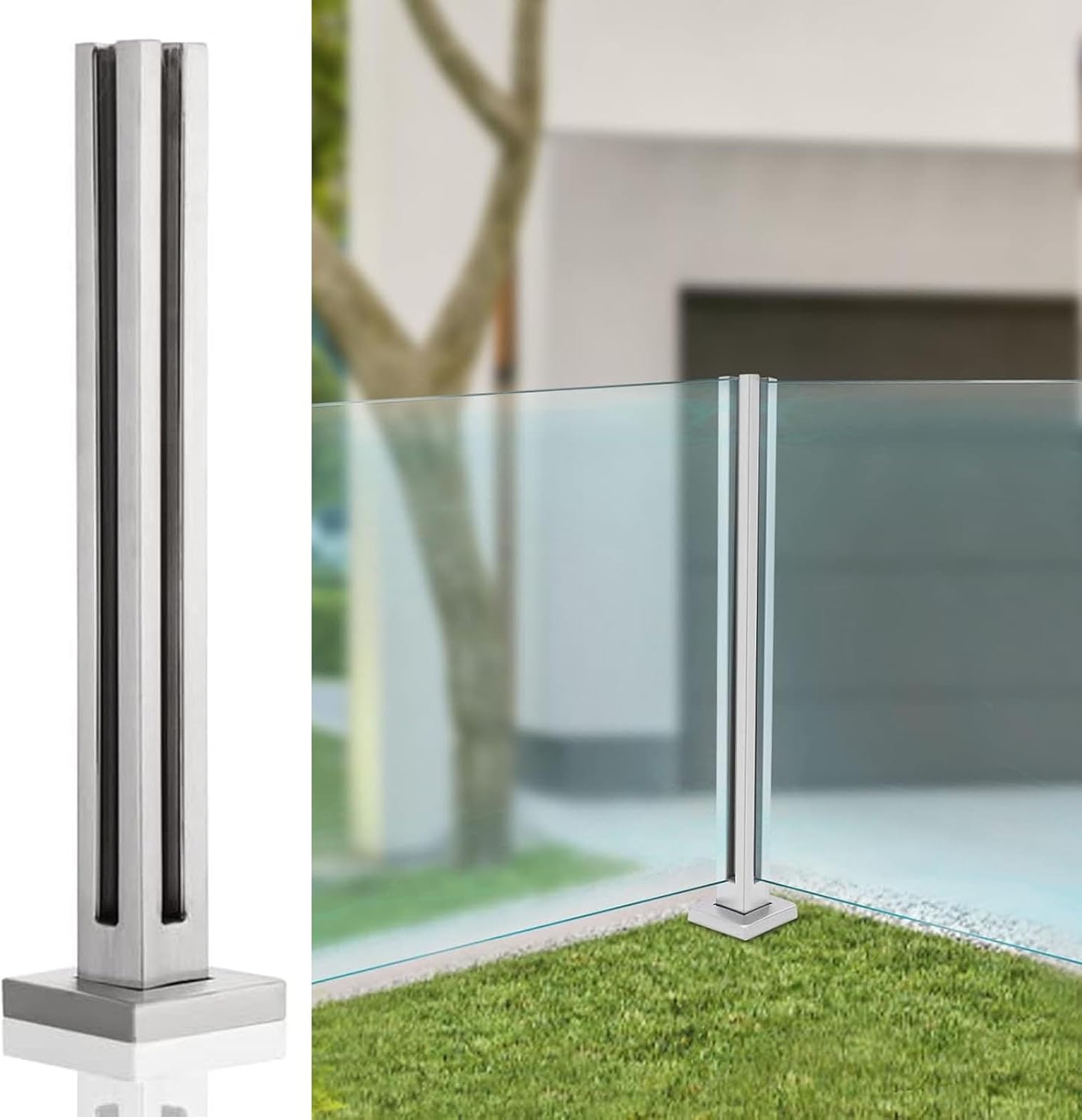 HOFSSI Glass Railing Post Heavy Duty Stainless Steel Black Glass Balustrade Post Panel Support Wood Deck for Interior ExteriorGlass Fence Pole Garden Balcony (Color : Corner Post, Size : 70cm/27.5in)