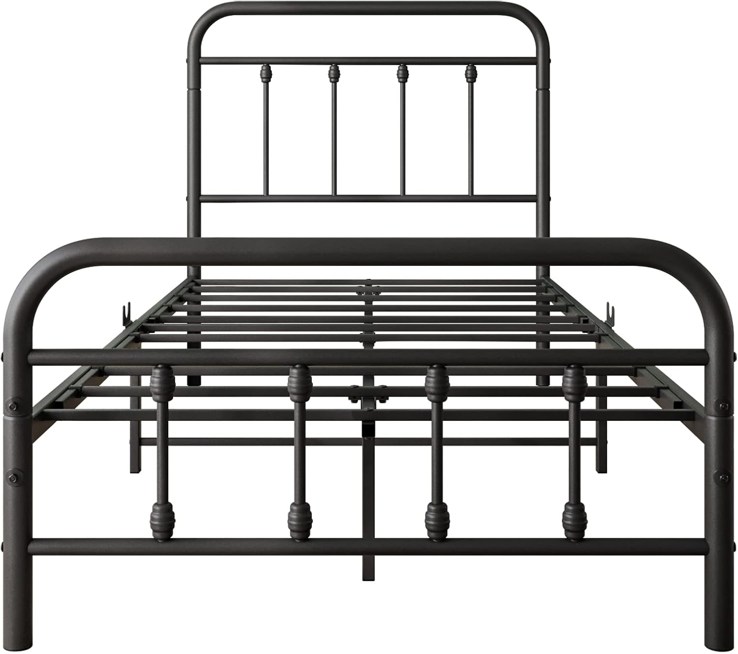 Vintage Twin Size Bed Frame with Headboard and Footboard Mattress Heavy Duty Metal Platform, Steel Slat Support (Twin, Black Sanded)