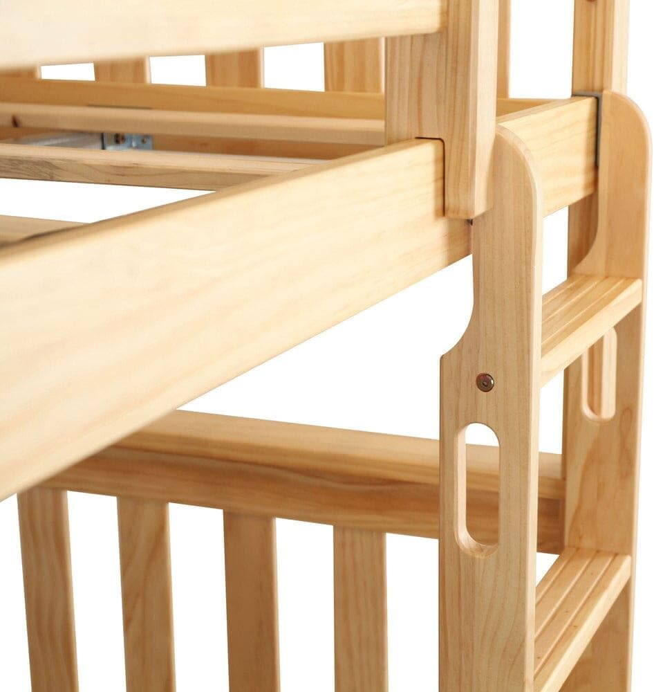 Max & Lily Bunk Bed Twin over Twin, Solid Wood Bunk Bed Frame with Ladder for Kids, 14' Safety Guardrails, Easy Assembly, No Box Spring Needed, Natural