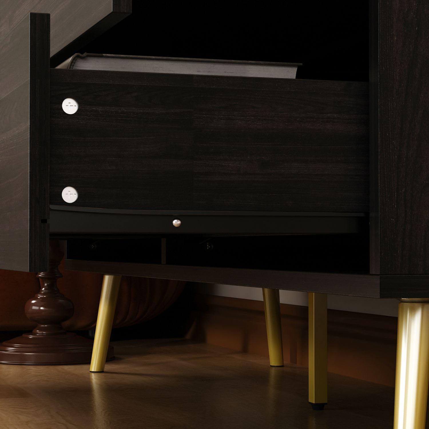 47.2' 6 Drawer Dresser, Modern 6-Drawer Chest with Gold Metal Handles, Bedroom Dresser with Gold Metal Legs, for Living Room Entryway Black (47.2'W x 15.7'D x 30.1'H)