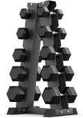 PAPABABE Hex Dumbbell Sets with Rack, 100-600lb Rubber Coated Dumbbell Weight Set and Storage Rack, Multiple Options Hand Weights for Strength Training