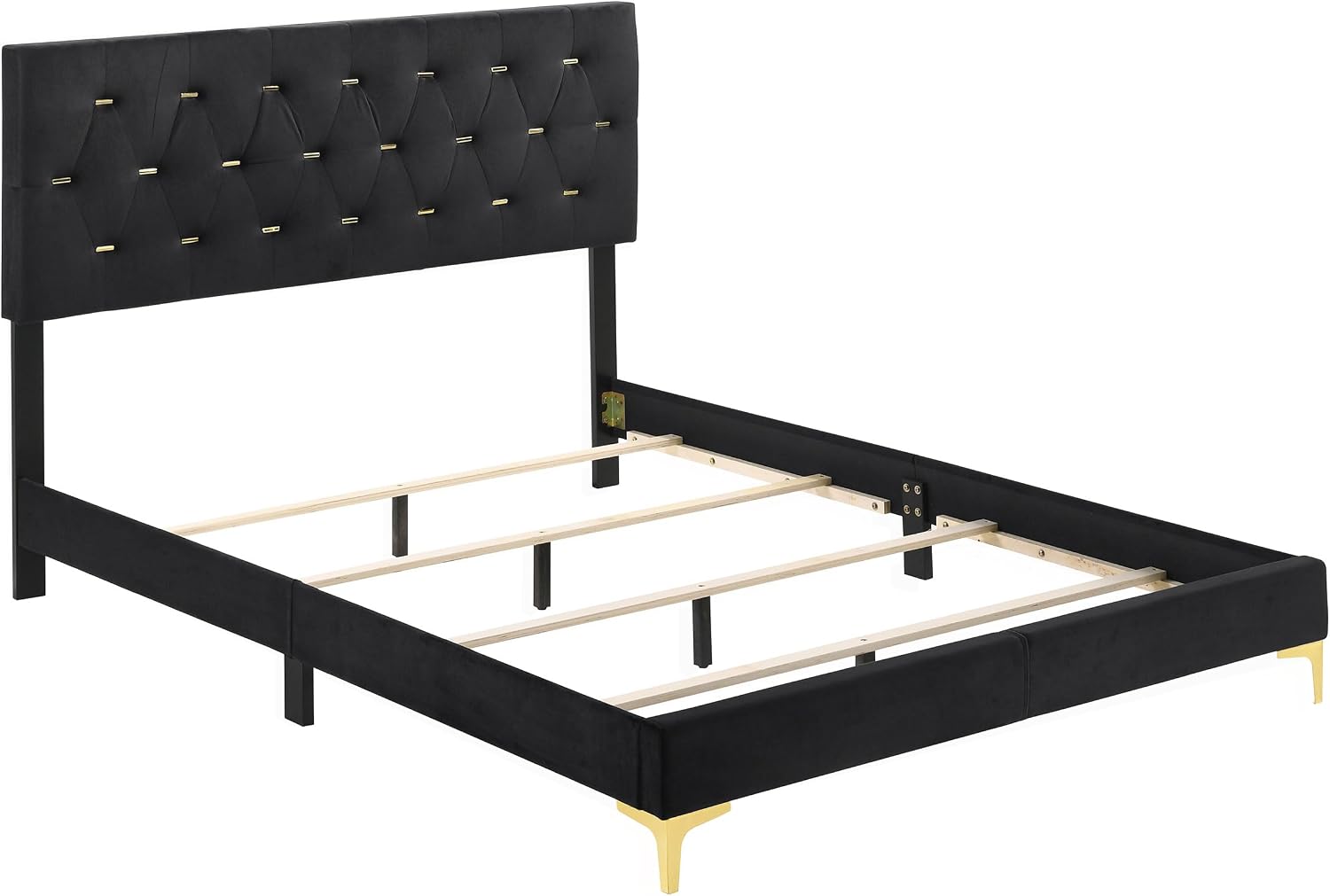 Black,Gold 5 Tufted Panel California King Bedroom Set