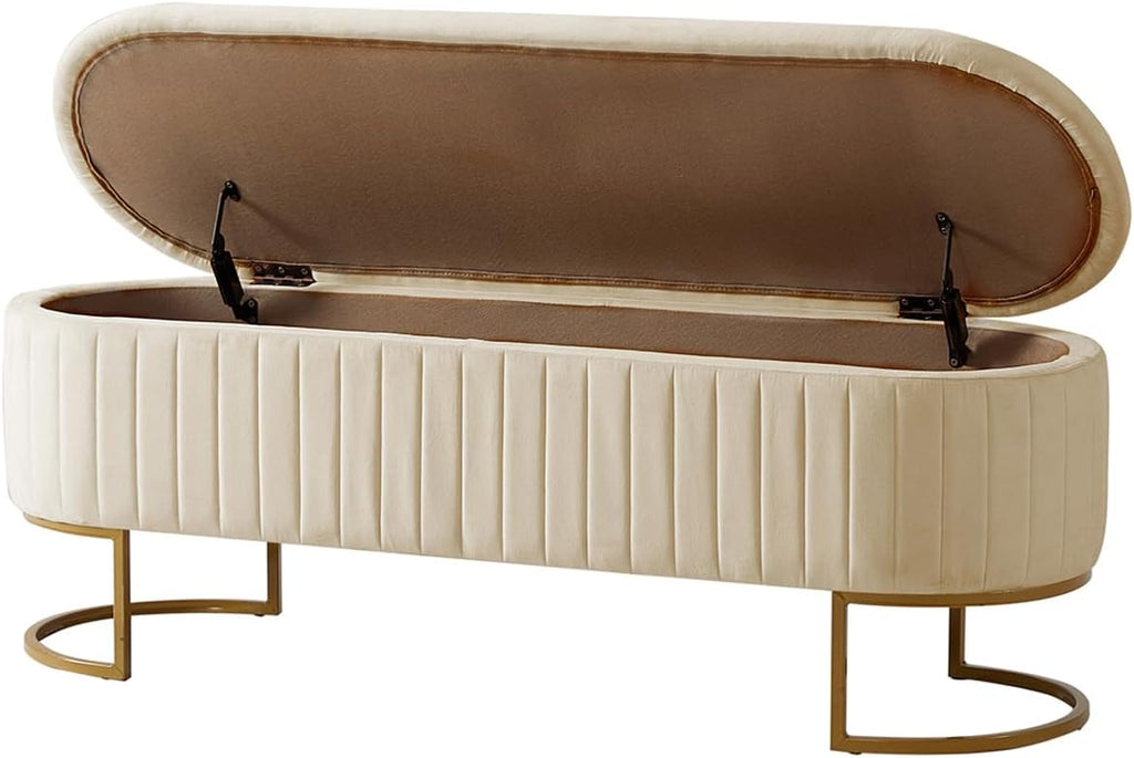 EcoHarbor Living 50.5' Storage Bench Hallway Ottoman,Upholstered End of Bed Bench Velvet with Gold Legs,Flipping Lid Entryway Footrest