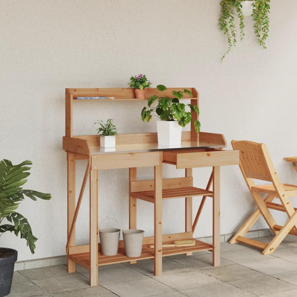 Potting Bench Work Station Potting Bench with Shelves Brown Solid Wood Fir,Wooden Planting Potting Bench Work Station with Hooks and Shelves