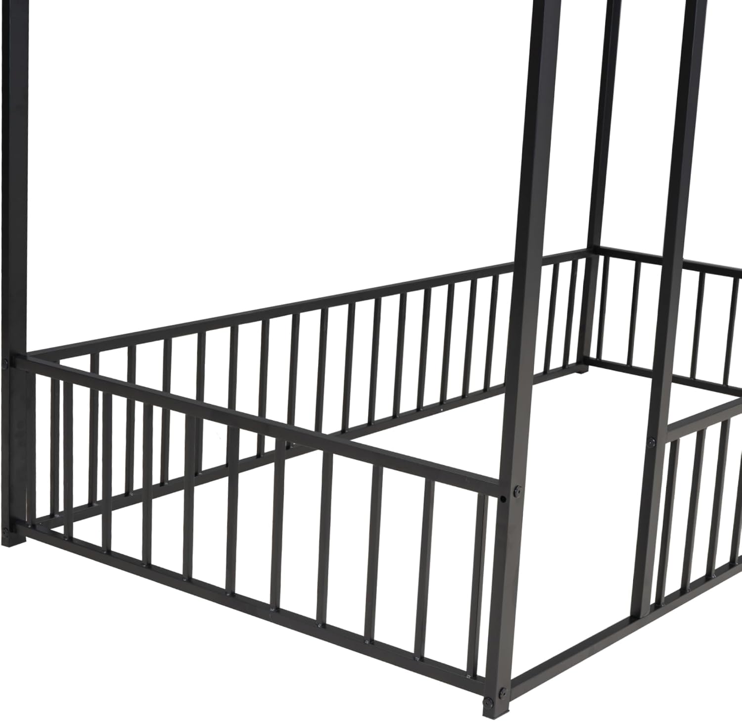 Bellemave Twin Size House Floor Montessori Bedframe with Rails and roof, Metal House Bed for Kids, Montessori Floor Beds for Kids, Black