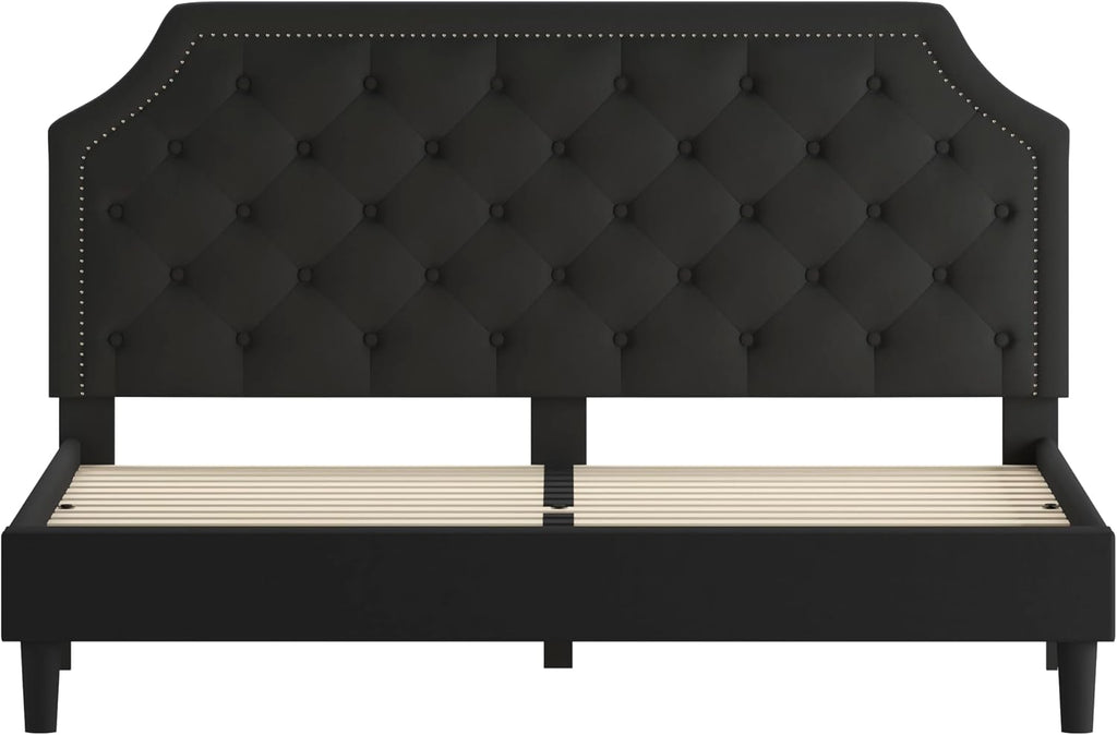Flash Furniture Brighton King Size Tufted Upholstered Platform Bed in Black Fabric
