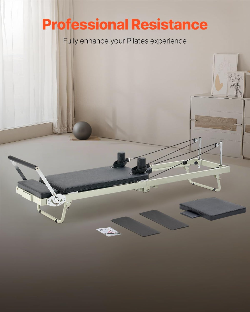 VEVOR Pilates Reformer Foldable, Suitable for Intermediate and Beginners Users, Pilates Equipment for Home Gym Studio Use with 4 Adjustable Resistance Spring, Up to 400 LBS