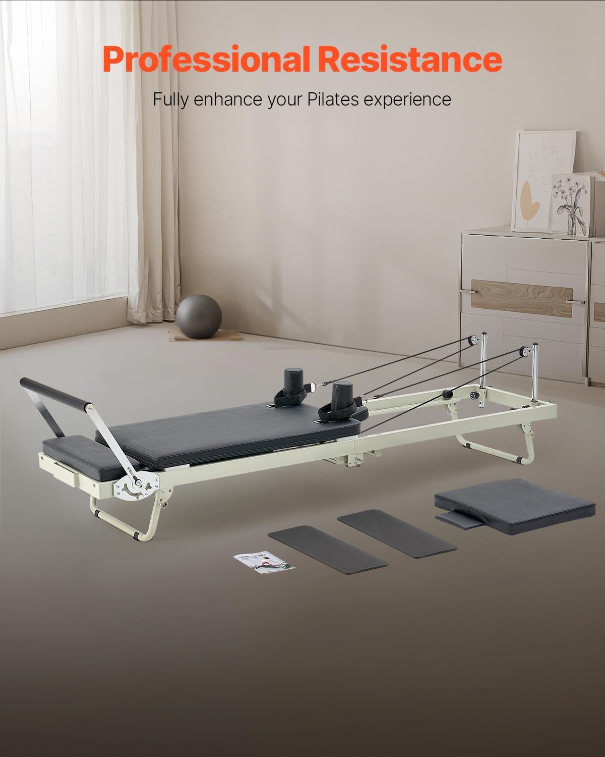 VEVOR Pilates Reformer Foldable, Suitable for Intermediate and Beginners Users, Pilates Equipment for Home Gym Studio Use with 4 Adjustable Resistance Spring, Up to 400 LBS
