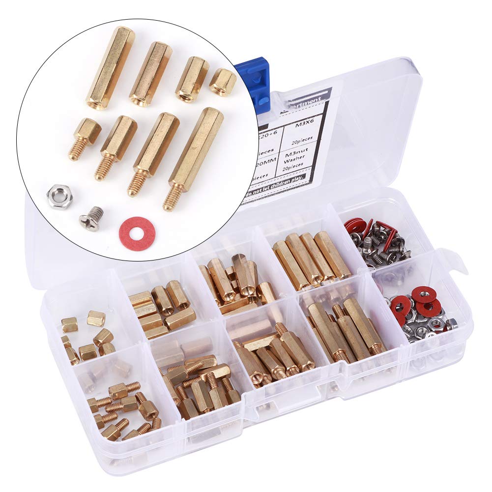 M3 Brass Standoffs Screws Washers Nut Assortment Kit Durable Hex Spacer Set for Circuit Board Assembly and Computer Connectors Hardware Accessories 140PCS