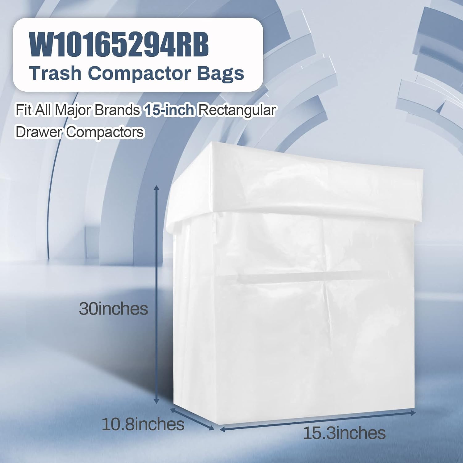 Miumoon W10165294RB 15-Inch Trash Compactor Bags, Heavy Duty, 180-pack, Fits 15-inch Rectangular Drawer Compactors, Compatible with whirlpool, kenmore, kitchenaid, maytag, jenn-air, insinkerat