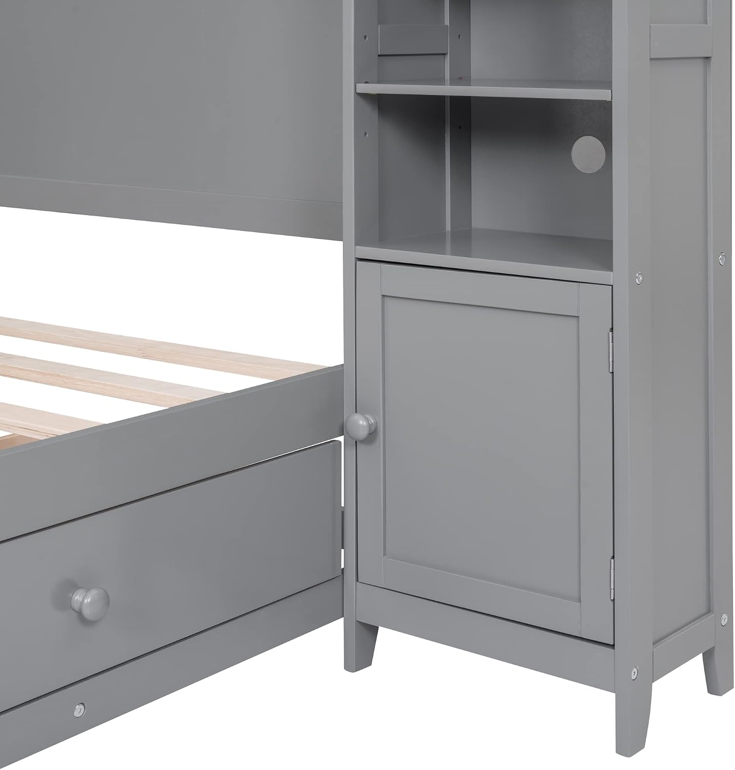 Harper & Bright Designs Full Size Wood Bed Frame with Bookcase Headboard,Open Shelves,4 Drawers and Cabinet,Space Saving Storage Platform Bed for Kids Teens Adults,No Box Spring Needed,Gray