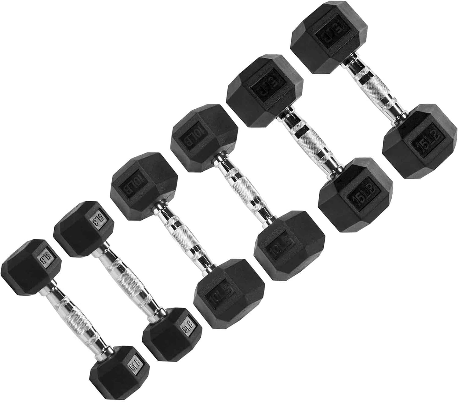 Signature Fitness Hex Dumbbells Non-Slip Free Weights Full Body Strength Training Home Gym Workout Equipment Set of 5, 10, 15, and 20 lbs, Black