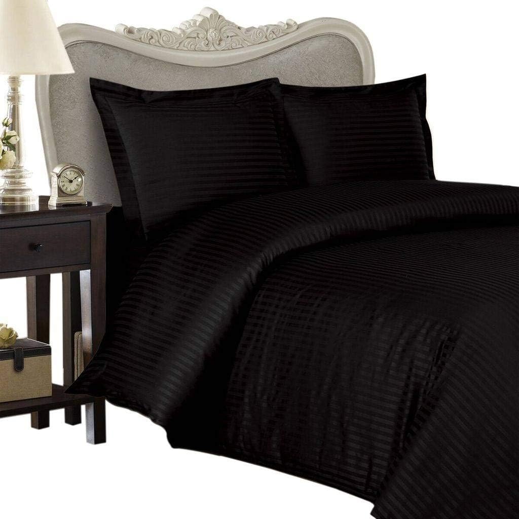1200 Thread Count Egyptian Cotton (NOT Microfiber Polyester) King Size, Black Stripe, Duvet Cover Set Set Includes 1 Duvet Cover and 2 Pillow Shams/Pillow Cases