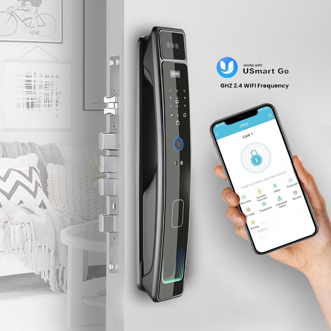 Smart Door Lock with Camera & 3D Face Recognition, Keyless Entry Door Lock with Fingerprint, Password, IC Card, App Control & Doorbell, Secure Mortise Lock for Front Door (Usmart App)