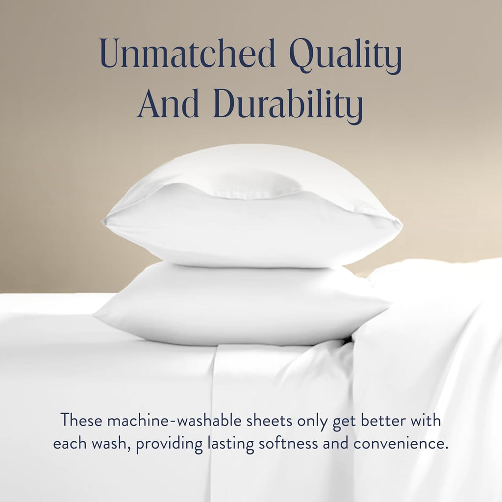 Brooklinen Luxury Sateen 4 Piece Sheet Set - 100% Cotton Bed Sheets, Soft & Durable Twin XL Sheets Set in White, Oeko-TEX Certified Bedding Set, 1 Fitted Sheet, 1 Flat Sheet, 2 Pillowcases