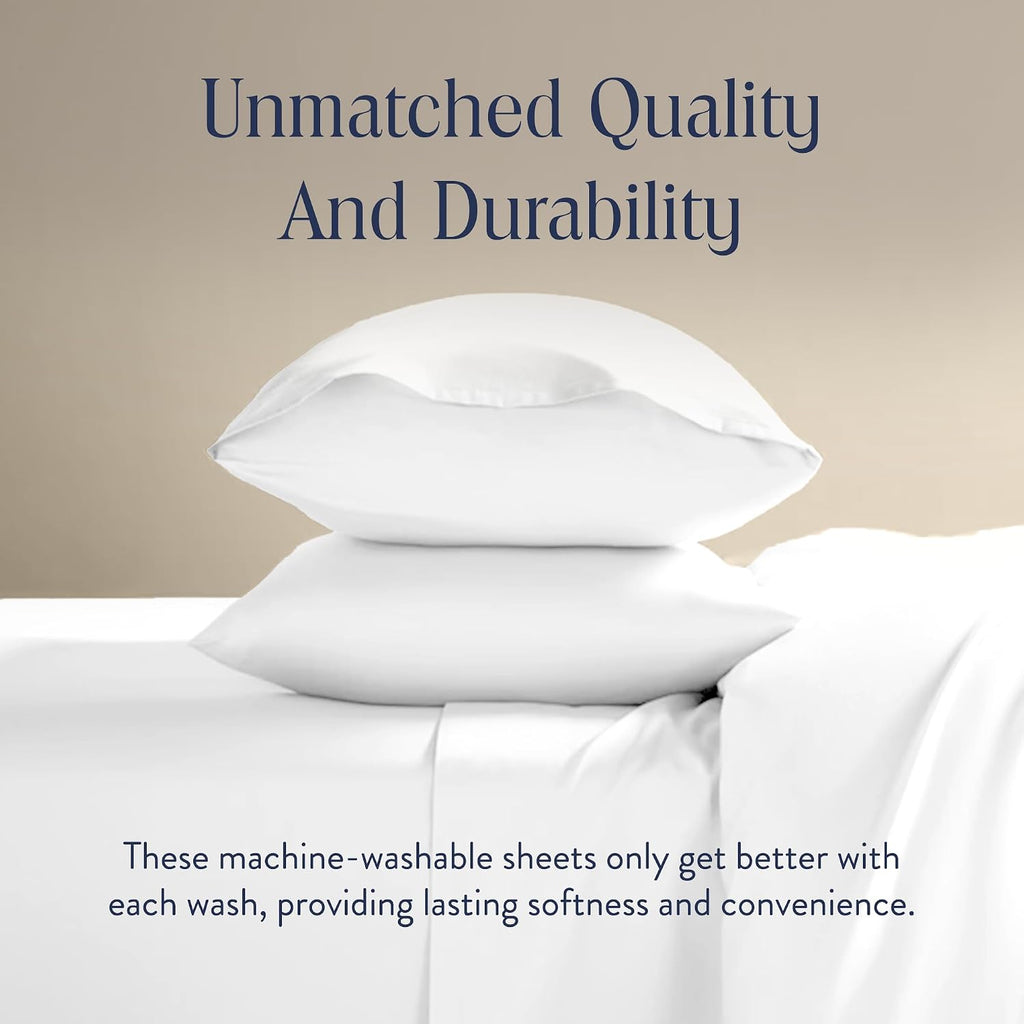 Brooklinen Luxury Sateen 4 Piece Sheet Set - 100% Cotton Bed Sheets, Soft & Durable for Twin Sheets Set in White, Oeko-TEX Certified Bedding Set, 1 Fitted Sheet, 1 Flat Sheet, 2 Pillowcases
