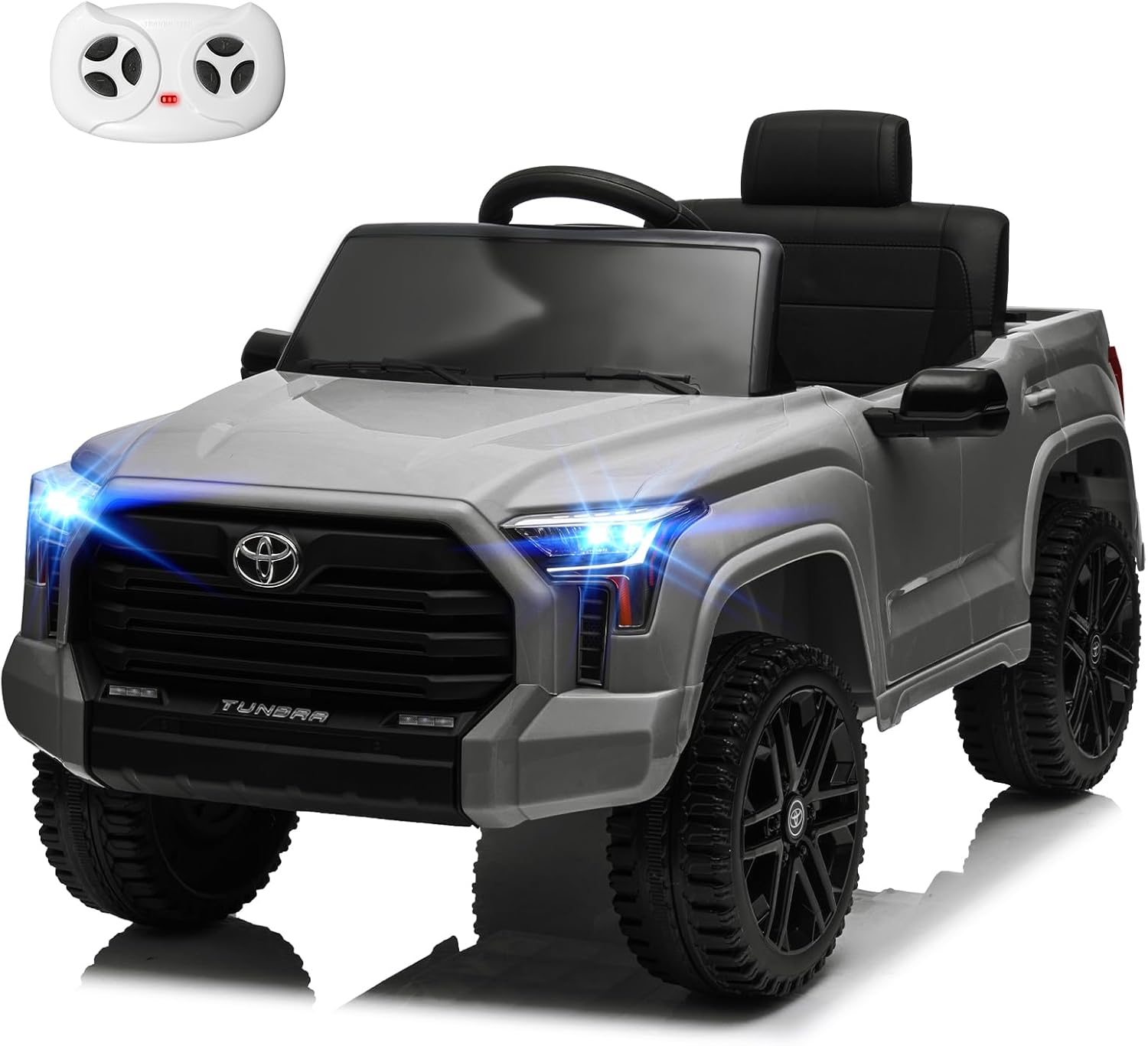 MINIATURE MOTORS Licensed Toyota Tundra Kids Ride on Truck Car Remote Control 12V 7Ah Battery Electric Car for Toddlers Trunk Bluetooth Music Player 4 Wheel Full Suspension Gift for Boys Girls-Grey