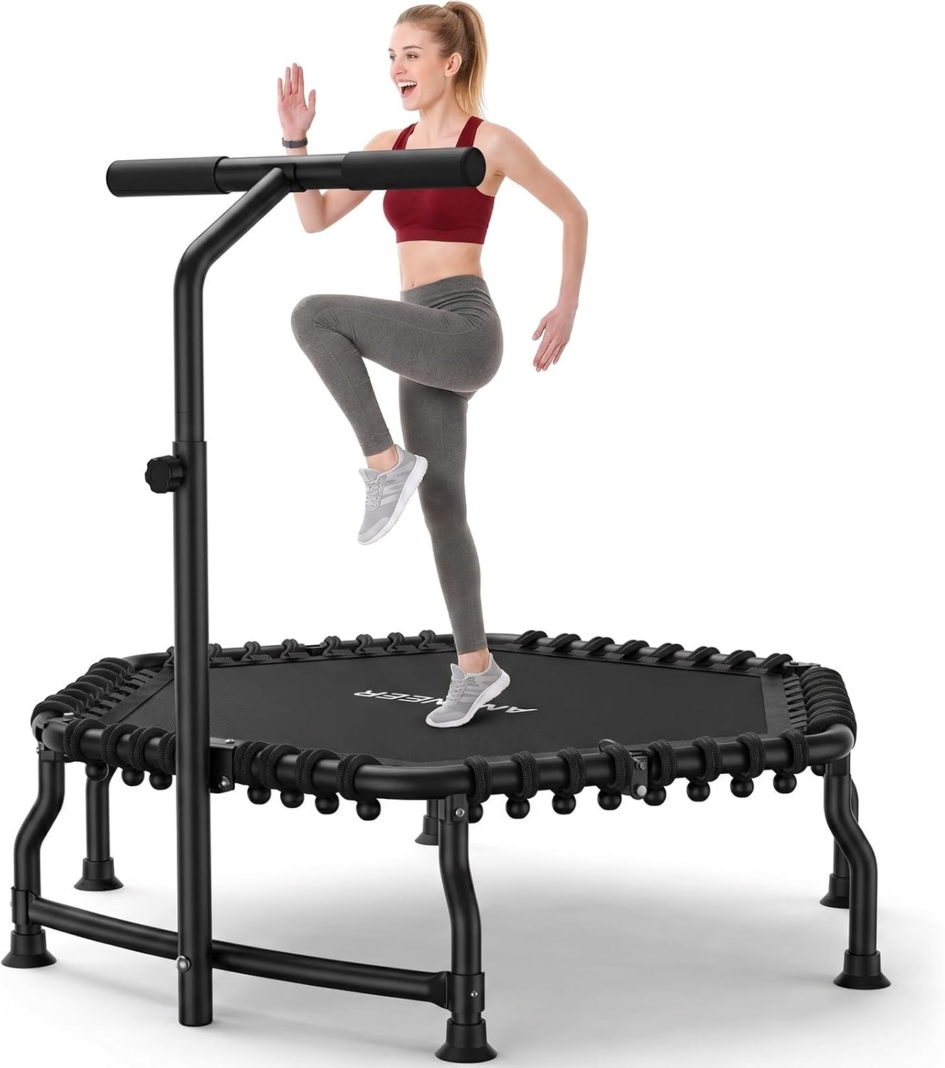 ANCHEER 50' Rebounder Trampoline for Adults- 2026 Foldable Mini Trampoline with Bar- Exercise Trampoline for Adults, Max Load 560lbs, for Indoor/Garden Workout
