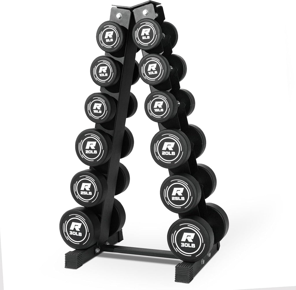 RitFit 5-250 LBS PVC Encased Round Dumbbell sets with Knurled Handle and Optional Rack, Strength Training Equipment for Home Gym