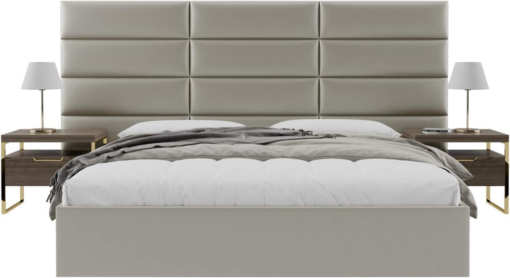 Vänt Upholstered Wall Mounted Headboard Panels -Fredrick Layout - 117' X 46'-Configuration of 12 Individual Panels - Recommended for King-Cal King - Metallic/Champagne
