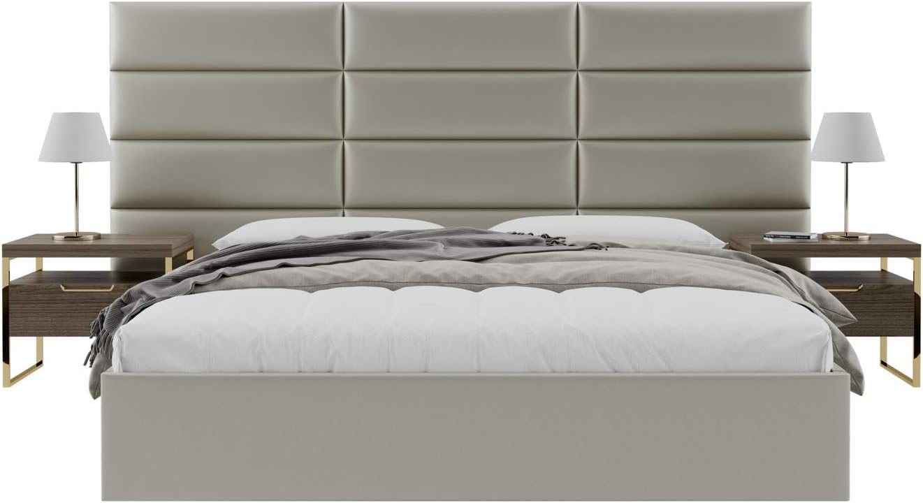 Vänt Upholstered Wall Mounted Headboard Panels -Fredrick Layout - 117' X 46'-Configuration of 12 Individual Panels - Recommended for King-Cal King - Metallic/Champagne