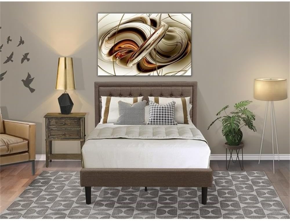 East West Furniture KD18F-1VL07 2 Piece Full Size Bed Set - 1 Bed Frame Brown Linen Fabric Padded and Button Tufted Headboard with 1 Nightstand - Distressed Jacobean Finish Nightstand