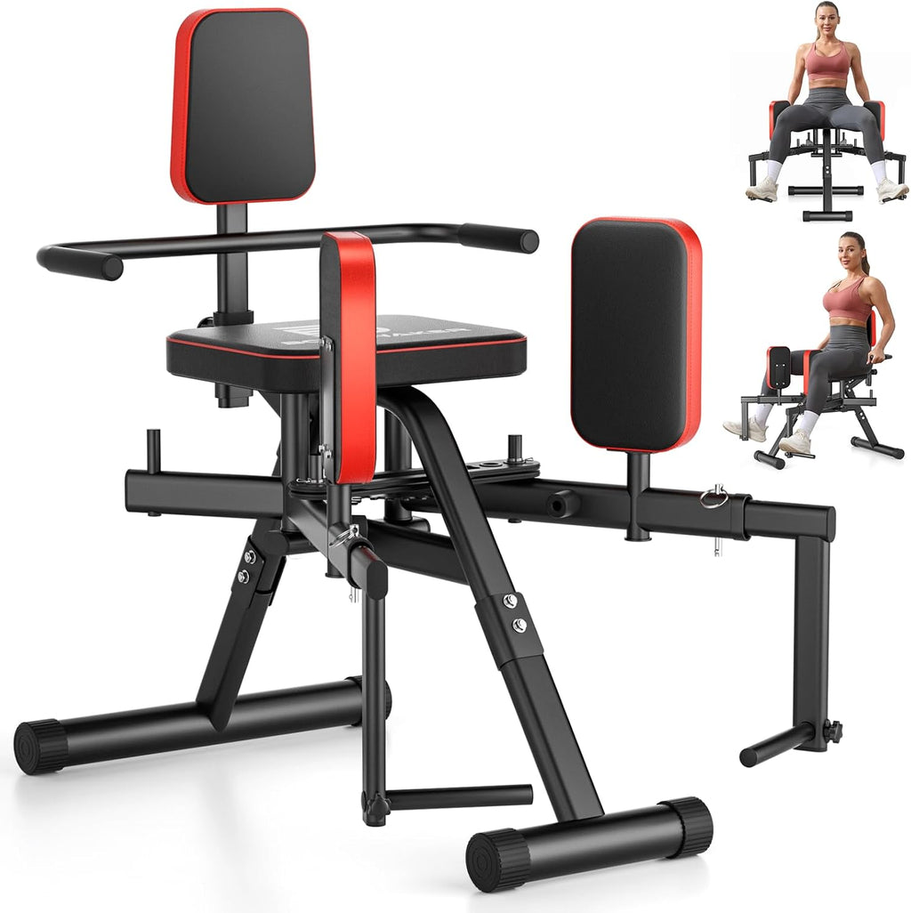 2-in-1 Hip Abductor & Adduction Machine for Home Gym, Glute Machine & Thigh Workout Equipment with 6-Level Resistance and Enlarged Padding Seat, Compact Leg Exercise Euipment for Women & Men