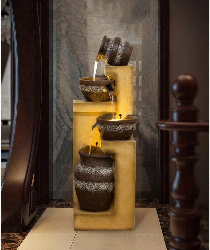 Indoor Fountains Water Fountain Cascading Resin-Rock Tabletop Fountain Indoors and Outdoors Water Feature Waterfall with LED Lights and Pump Decorative Fountain for Living Room Office Gardens Patios G