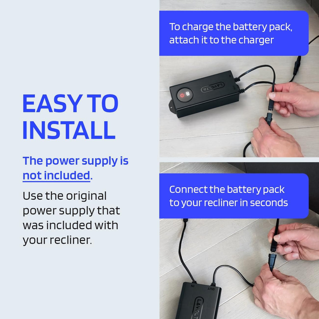 Lavolta Battery Pack for Reclining Furniture - 5200 mAh Rechargeable Recliner Battery Pack - Universal 2-Pin Power Supply for Electric Recliners, Recliner Chair, Couch, Sofa