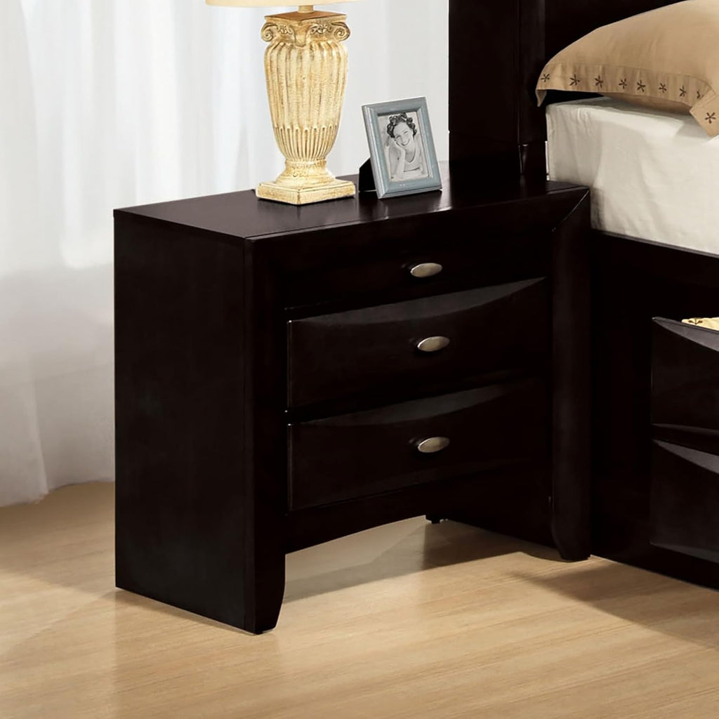 King Size Bed 2X Nightstands Headboard Bookcase Black Color 3pc Set Bedroom Furniture