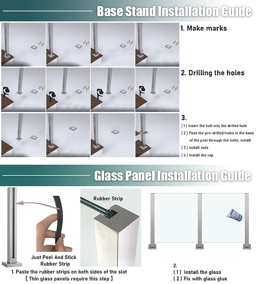 Staircase Handrails Stair Railing Glass Guardrail Standoff Panel Balustrade Post Black, Steps Platform Railing Pole with Slot, Interior Exterior Garden Loft Patio Balcony Pool(Deep Coffee,145cm/57inch