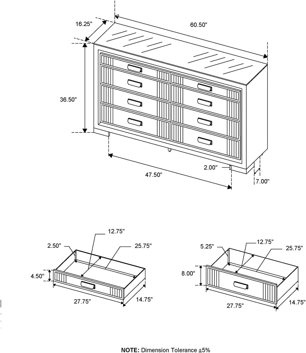 GOWE Isaiah White and Black King 5PC Bedroom Set with 50' TV Lift-LED, Speakers and Fireplace