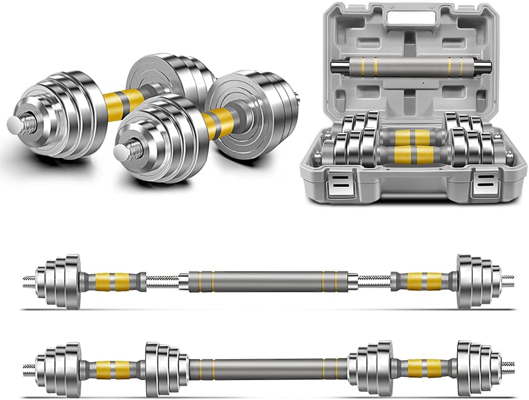 PHOEROS Adjustable Dumbbell Set - 44/66/88 LBS weights set, Dumbbell Barbell 3 in 1, Steel Dumbbells Pair with Connecting Rod for Adults Women Men Fitness Workout, Home Gym Exercise Training Equipment