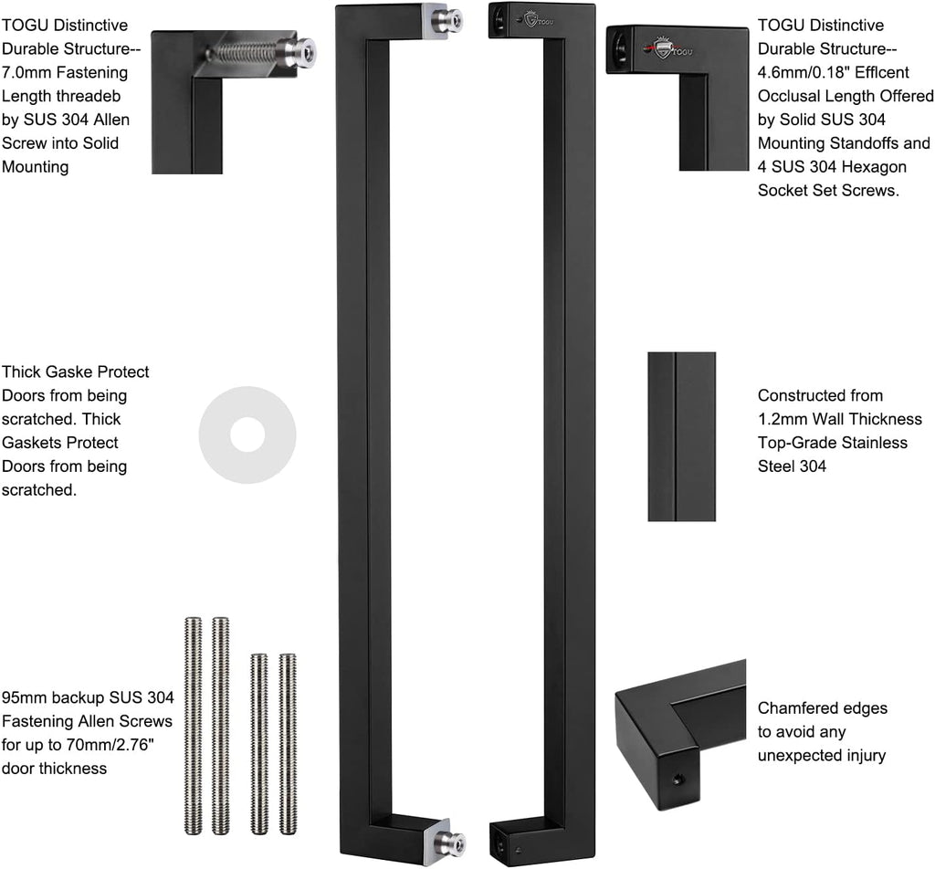 Togu TG-R3825 71 inches Solid Standoffs Heavy-Duty Commercial Grade-304 Stainless Steel Push Pull Door Handle/Barn Door Pull Handle/Glass Pulls, Matte Black Finish