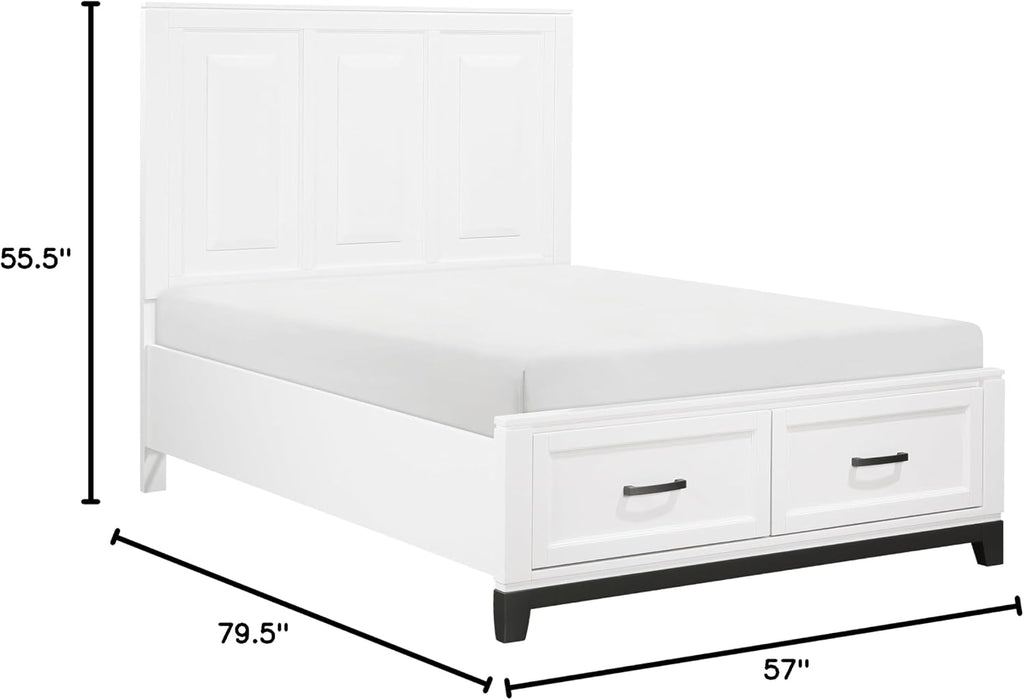 3-Pc Set Bedroom Full Size White Platform Bed w Footboard Drawers Wooden Rustic Style Furniture